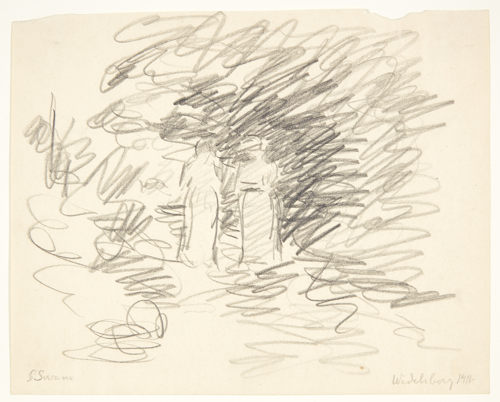 To gående kvinder mellem træer. Wedellsbord, Sigurd Swane, 1911
