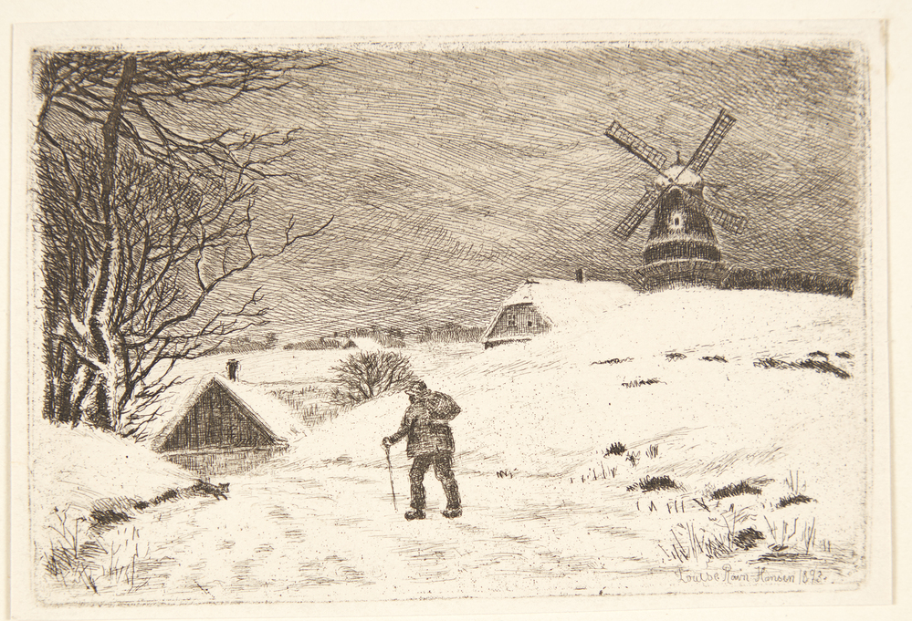 Vinterlandskab med en mølle